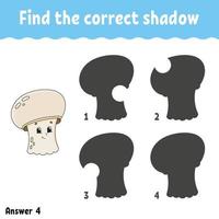 Find the correct shadow. Education developing worksheet. Matching game for kids. Activity page. Puzzle for children. Riddle for preschool. Cute character. Isolated vector illustration. Cartoon style.