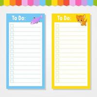 To do list for kids. Empty template. Isolated color vector illustration. Funny character. Cartoon style. For the diary, notebook, bookmark.