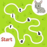 Logic puzzle game. Learning words for kids. Find the hidden name. Education developing worksheet. Activity page for study English. Game for children. Isolated vector illustration. Cartoon style.