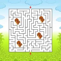 Maze. Game for kids. Funny labyrinth. Education developing worksheet. Activity page. Puzzle for children. Cute cartoon style. Riddle for preschool. Logical conundrum. Color vector illustration.