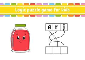 Logic puzzle game. Learning words for kids. Find the hidden name. Education developing worksheet. Activity page for study English. Game for children. Isolated vector illustration. Cartoon character.