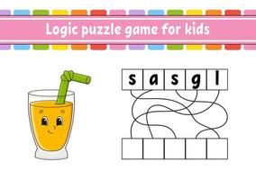 Logic puzzle game. Learning words for kids. Find the hidden name. Education developing worksheet. Activity page for study English. Game for children. Isolated vector illustration. Cartoon character.