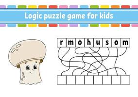 Logic puzzle game. Learning words for kids. Find the hidden name. Education developing worksheet. Activity page for study English. Game for children. Isolated vector illustration. Cartoon character.