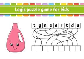 Logic puzzle game. Learning words for kids. Find the hidden name. Education developing worksheet. Activity page for study English. Game for children. Isolated vector illustration. Cartoon character.