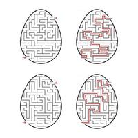 A set of labyrinths in the form of eggs. Black Stroke. A game for children. With the answer. Simple flat vector illustration isolated on white background.