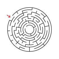 Round labyrinth. With the entrance and exit. An interesting game for children and adults. Simple flat vector illustration isolated on white background.