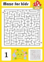 A square labyrinth. Developmental game for children. Vector illustration isolated on white background. Color design with cute cartoons.