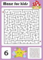 A square labyrinth. Developmental game for children. Vector illustration isolated on white background. Color design with cute cartoons.