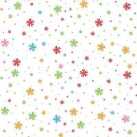 Colorful seamless pattern of falling snowflakes on a white background. Simple flat vector illustration. For the design of paper wallpaper, fabric, wrapping paper, covers, web sites.