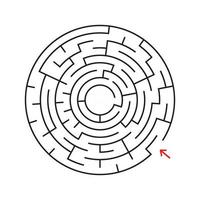 Round labyrinth. With the entrance and exit. An interesting game for children and adults. Simple flat vector illustration isolated on white background.