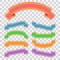 Set of colored ribbon banners. With space for text. A simple flat vector illustration isolated on a transparent background. Suitable for infographics, design, advertising, holidays, labels.