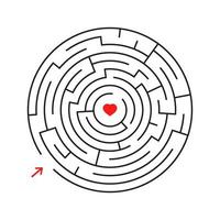 Round labyrinth. With the entrance and exit. An interesting game for children and adults. Simple flat vector illustration isolated on white background.