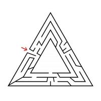 Triangular labyrinth with an input and an exit. Simple flat vector illustration isolated on white background. With a place for your image.