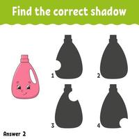 Find the correct shadow. Education developing worksheet. Matching game for kids. Activity page. Puzzle for children. Riddle for preschool. Cute character. Isolated vector illustration. Cartoon style.