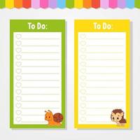 To do list for kids. Empty template. Isolated color vector illustration. Funny character. Cartoon style. For the diary, notebook, bookmark.