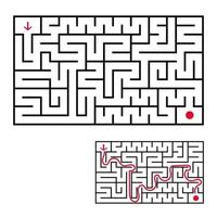 Abstract rectangular labyrinth. An interesting game for children and teenagers. Simple flat vector illustration isolated on white background. With the answer.