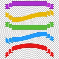 A set of colored long ribbon banners. With space for text. A simple flat vector illustration isolated on a transparent background. Suitable for infographics, design, advertising, holidays, labels.