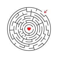 Round labyrinth. With the entrance and exit. An interesting game for children and adults. Simple flat vector illustration isolated on white background.