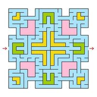Colorful square fantastic labyrinth with an input and an exit. Simple flat vector illustration isolated on white background.