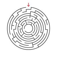 Round labyrinth. With the entrance and exit. An interesting game for children and adults. Simple flat vector illustration isolated on white background.