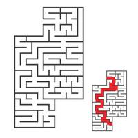 Rectangular labyrinth with an input and an exit. Simple flat vector illustration isolated on white background. With the correct answer.