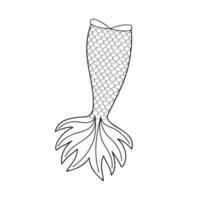 Mermaid tail in doodle outline style. Element of mermaid costume