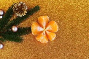Tropical Christmas decoration, sea star and fur tree  New Year festive congratulation card with tropic details photo