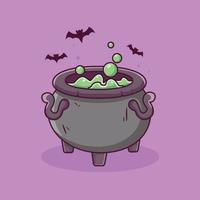 Witch cauldrons with magic potions and elixir boiling cartoon halloween background vector