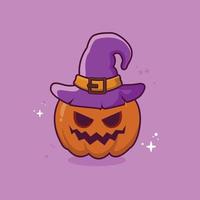 Cute witch pumpkin halloween cartoon vector