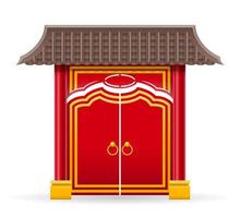 Puerta china para ingresar a un templo o pagoda con columnas y una ilustración de vector de techo aislado en el fondo