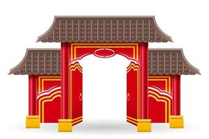 chinese gate to enter a temple or pagoda with columns and a roof vector illustration isolated on background