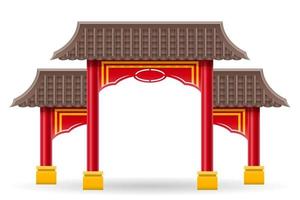 chinese gate to enter a temple or pagoda with columns and a roof vector illustration isolated on background
