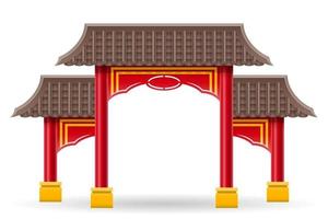 Puerta china para ingresar a un templo o pagoda con columnas y una ilustración de vector de techo aislado en el fondo