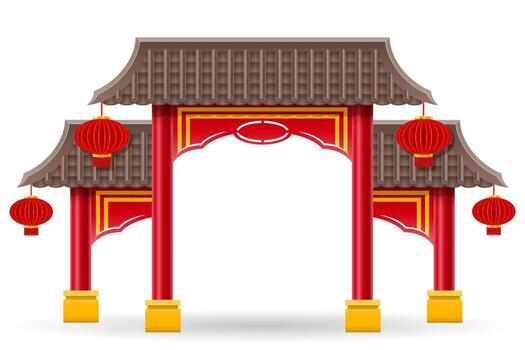 chinese gate to enter a temple or pagoda with columns and a roof vector illustration isolated on background