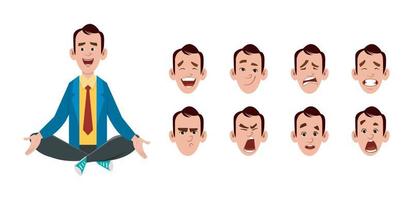 Young man character with different type of facial expression . vector