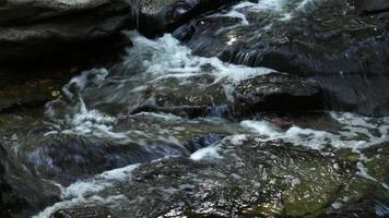 fluxo de fluxo sobre as rochas em um parque natural. video