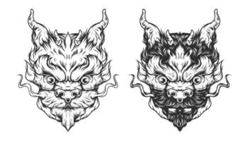 Vintage serious dragon head monochrome style isolated vector