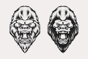 conjunto de ilustración de vector de cabeza de gorila en estilo monocromo vintage