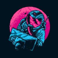 vector illustration of an astronaut taking a selfie in space