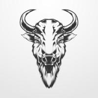 bison head vector illustration in isolated vintage monochrome style