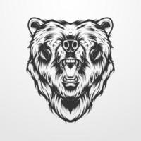 bear head vector illustration in isolated vintage, old classic monochrome