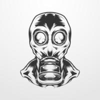 gas mask head vector illustration in vintage monochrome isolated