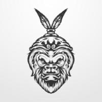 monkey head vector illustration in vintage monochrome isolated