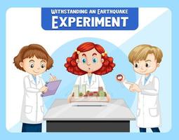 Withstanding earthquake experiment with scientist kids cartoon character vector