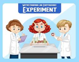 Withstanding earthquake experiment with scientist kids cartoon character vector