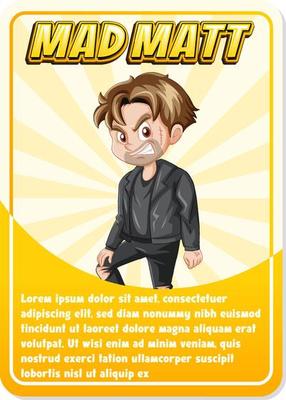 Character game card template with word Mad Matt