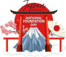 banner del día de la fundación nacional de japón con el monte fuji y la puerta torii vector