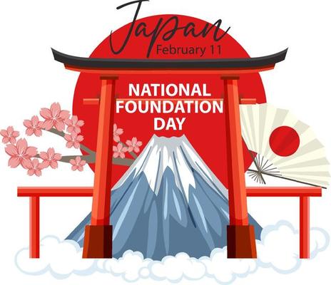 Japan National Foundation Day banner with Mount Fuji and Torii Gate