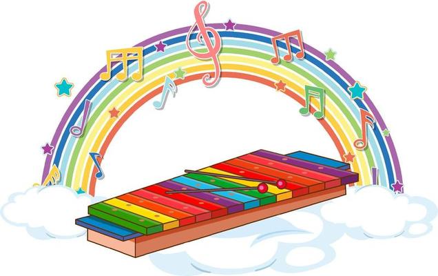 Xylophone with melody symbols on rainbow