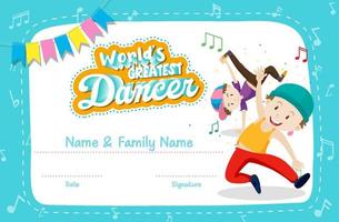 World greatest dancer certificate template vector